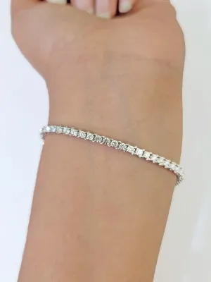 14k White Gold Tennis Bracelet Lab Created Diamond 2.99Ct Box Clasp Real Women