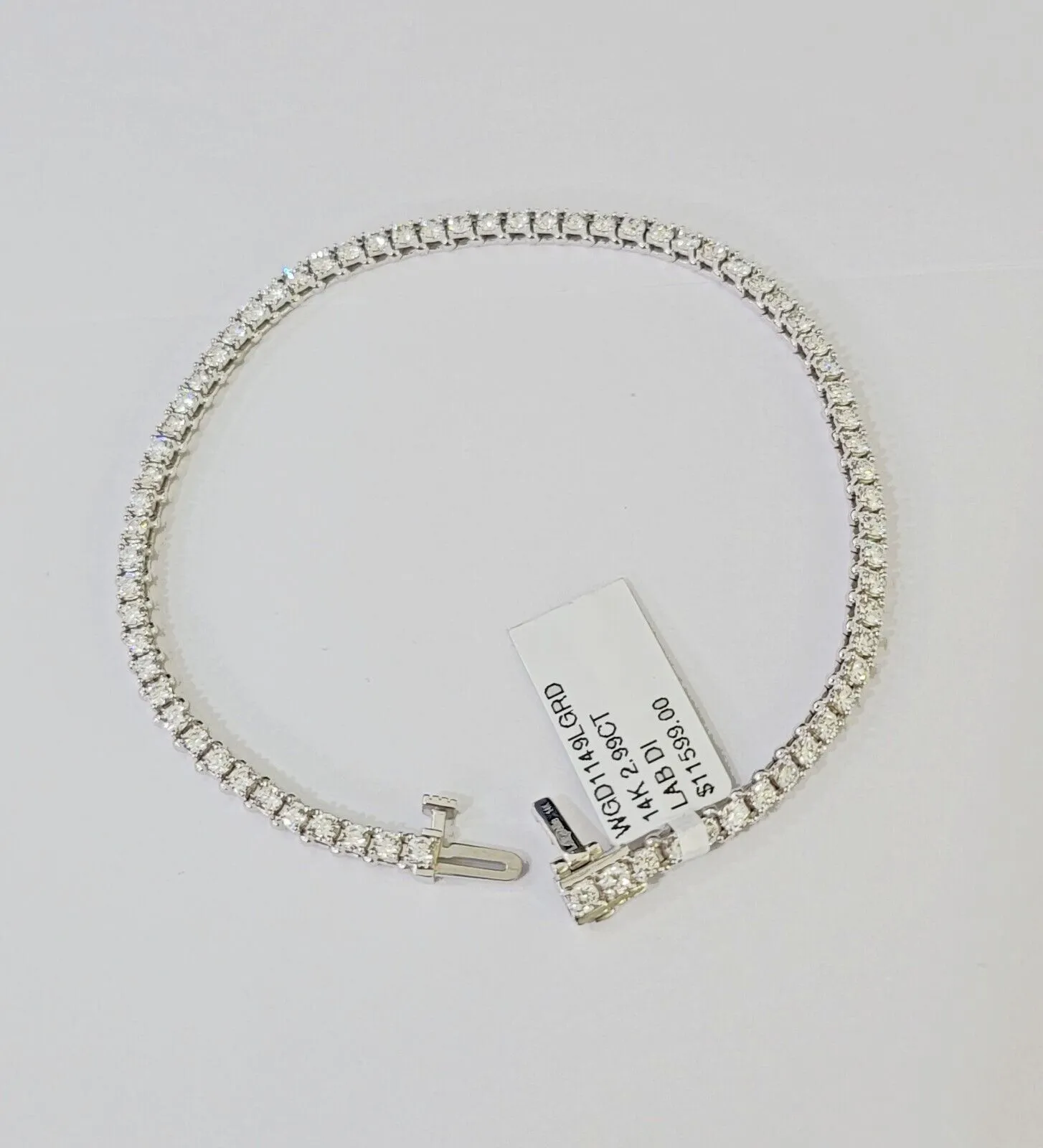 14k White Gold Tennis Bracelet Lab Created Diamond 2.99Ct Box Clasp Real Women