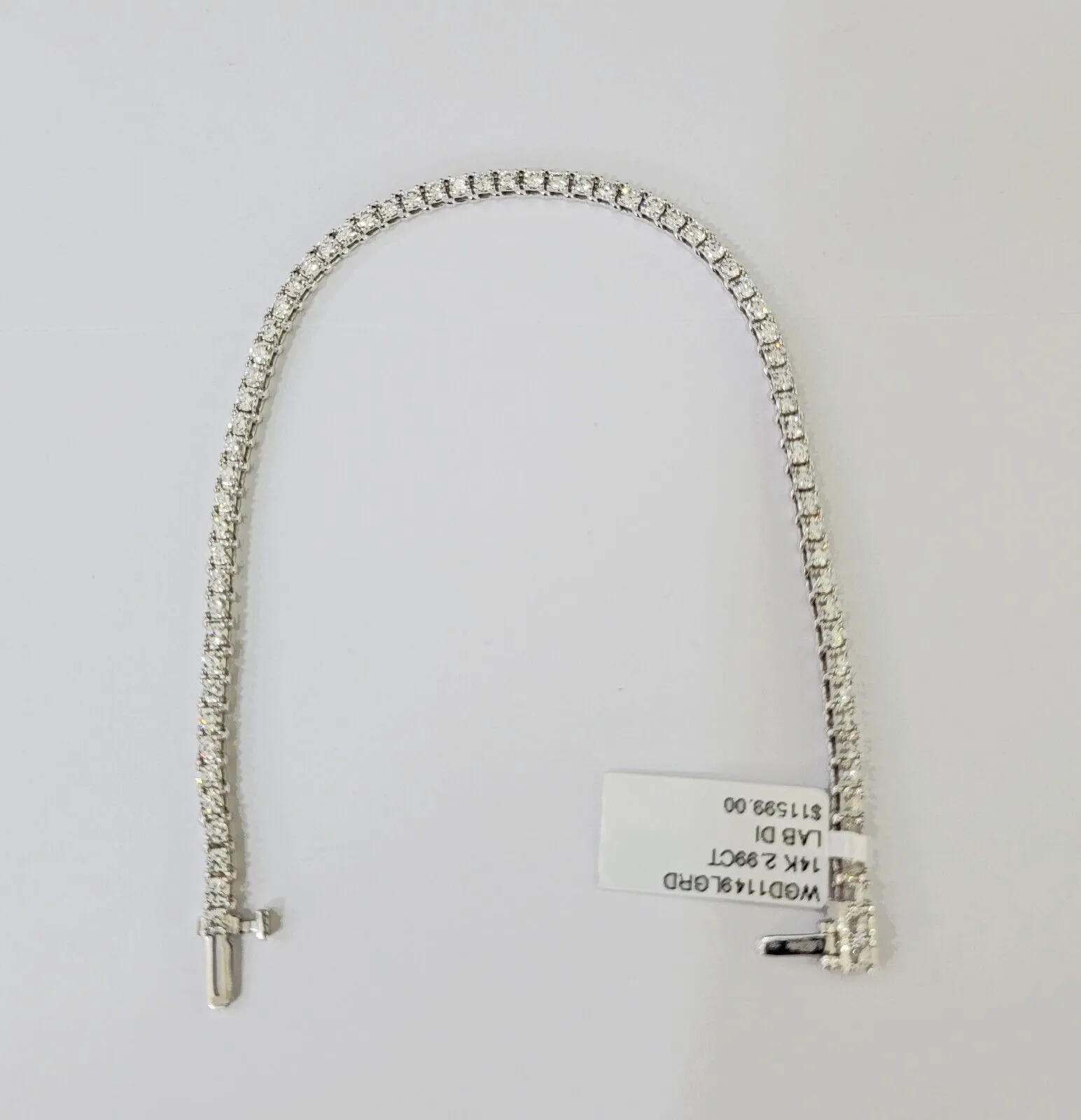 14k White Gold Tennis Bracelet Lab Created Diamond 2.99Ct Box Clasp Real Women