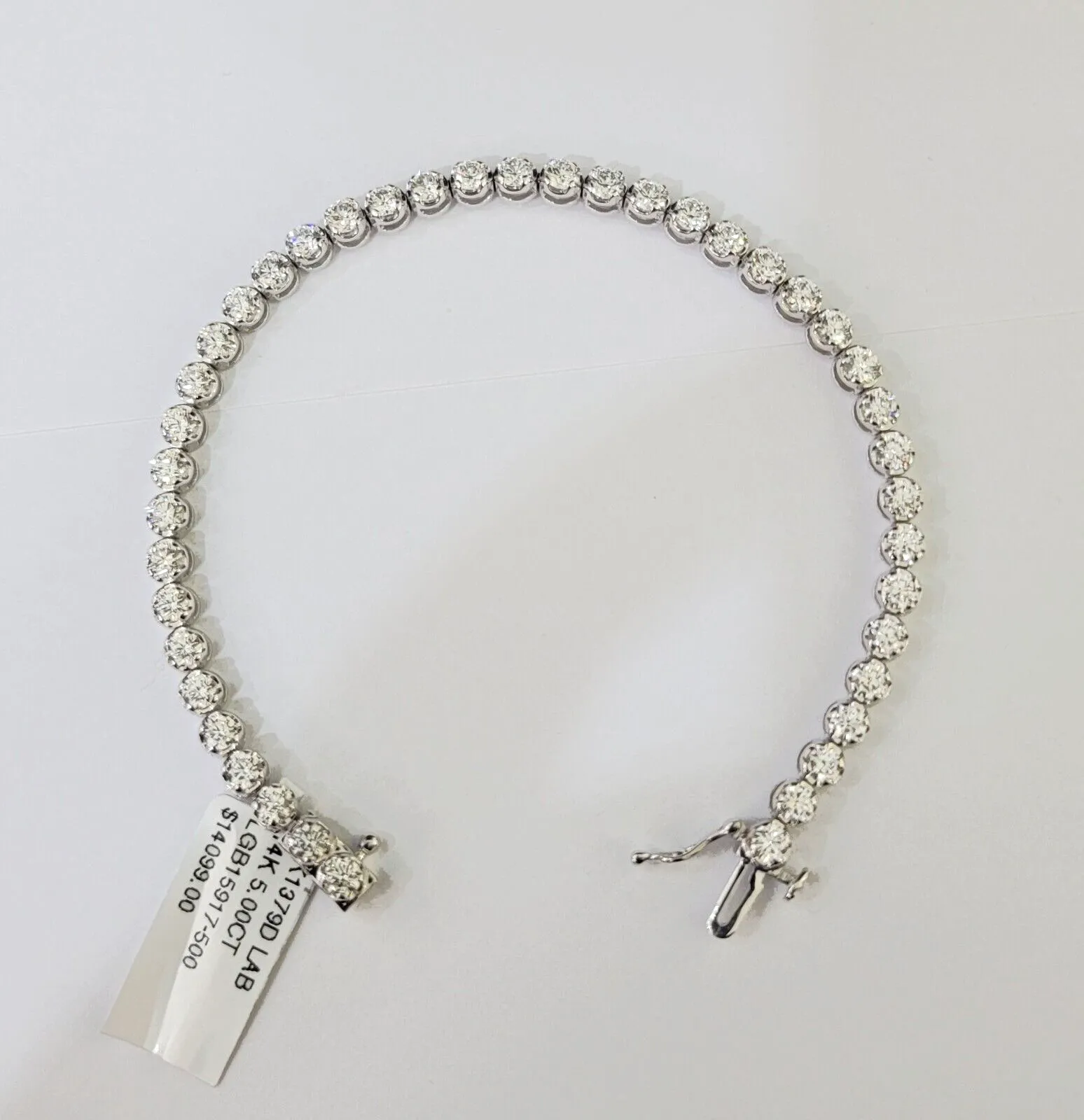 14k White Gold Tennis Bracelet Lab Created Diamond 5.00Ct Box Clasp Real Women
