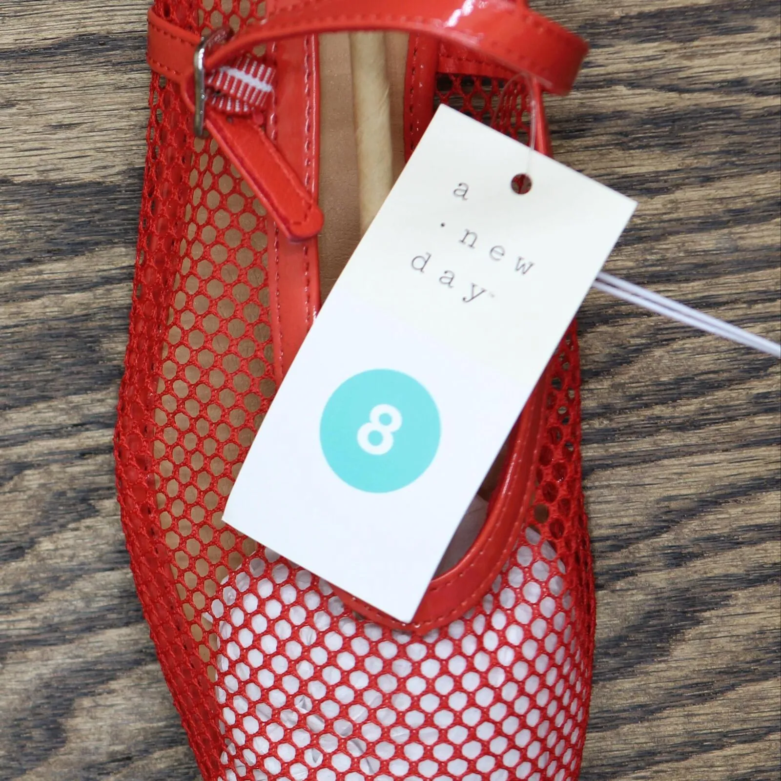 A New Day Issa Mesh Mary Jane Ballet Flats with Memory Foam Insole Red 8M
