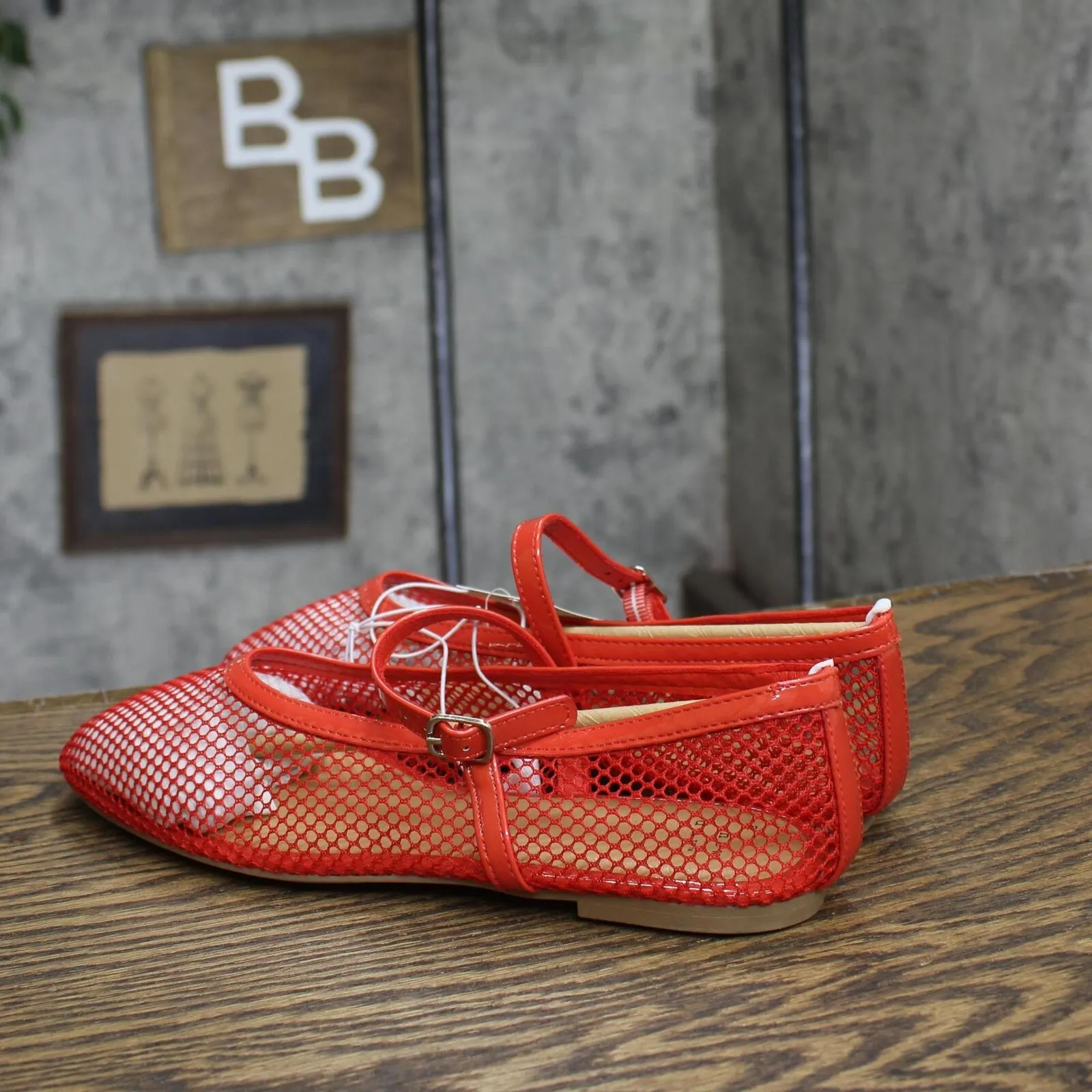 A New Day Issa Mesh Mary Jane Ballet Flats with Memory Foam Insole Red 8M