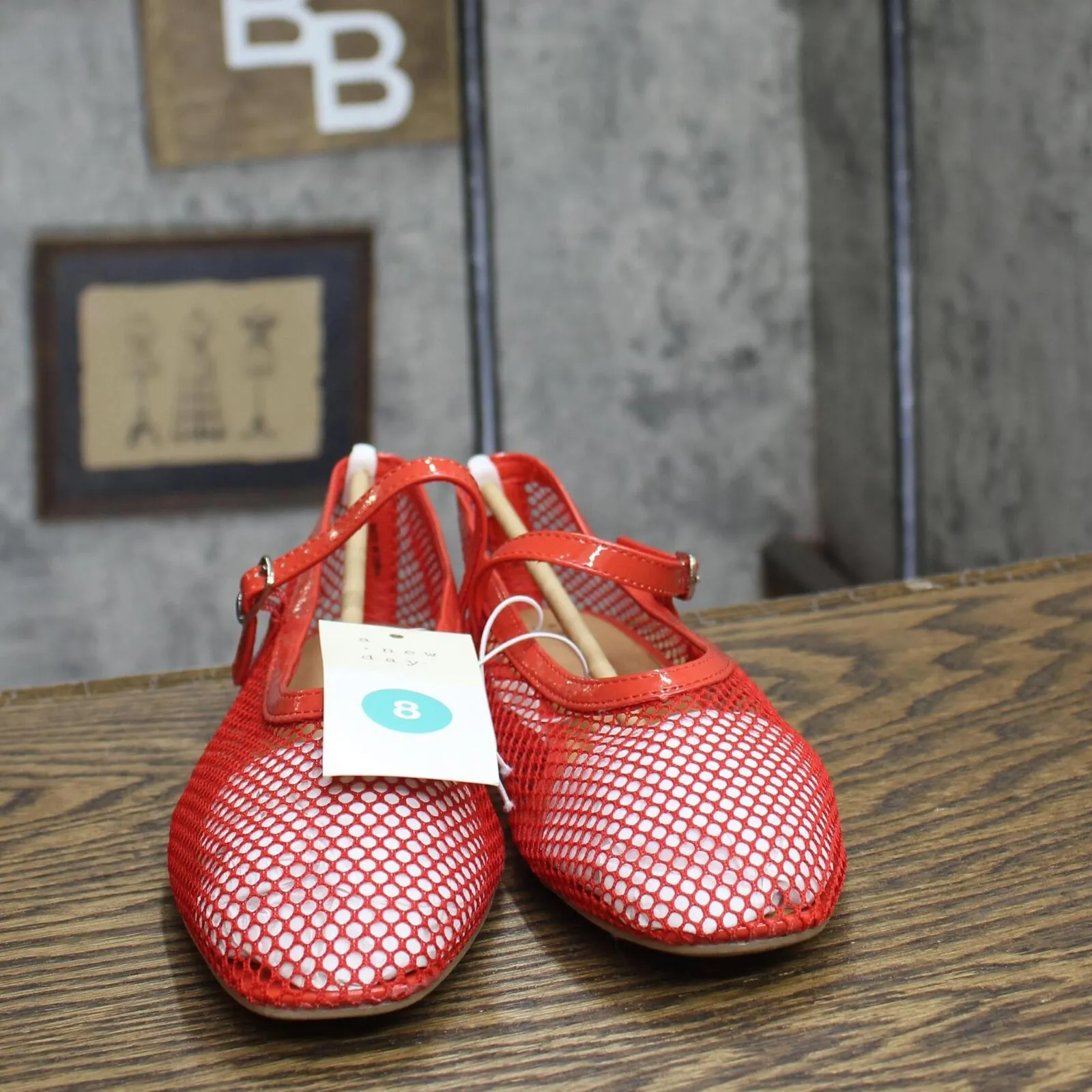 A New Day Issa Mesh Mary Jane Ballet Flats with Memory Foam Insole Red 8M