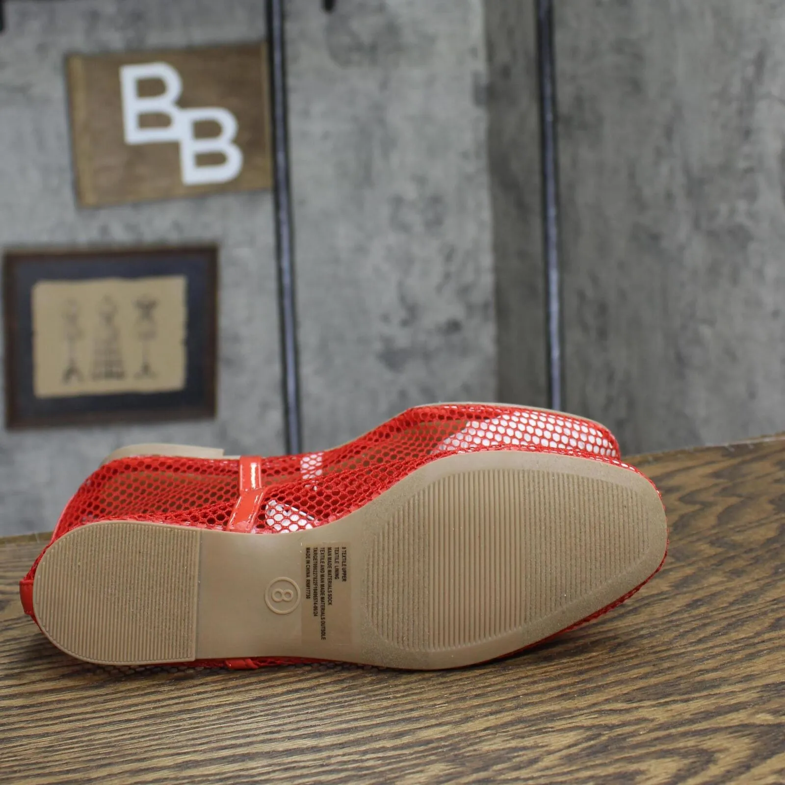 A New Day Issa Mesh Mary Jane Ballet Flats with Memory Foam Insole Red 8M