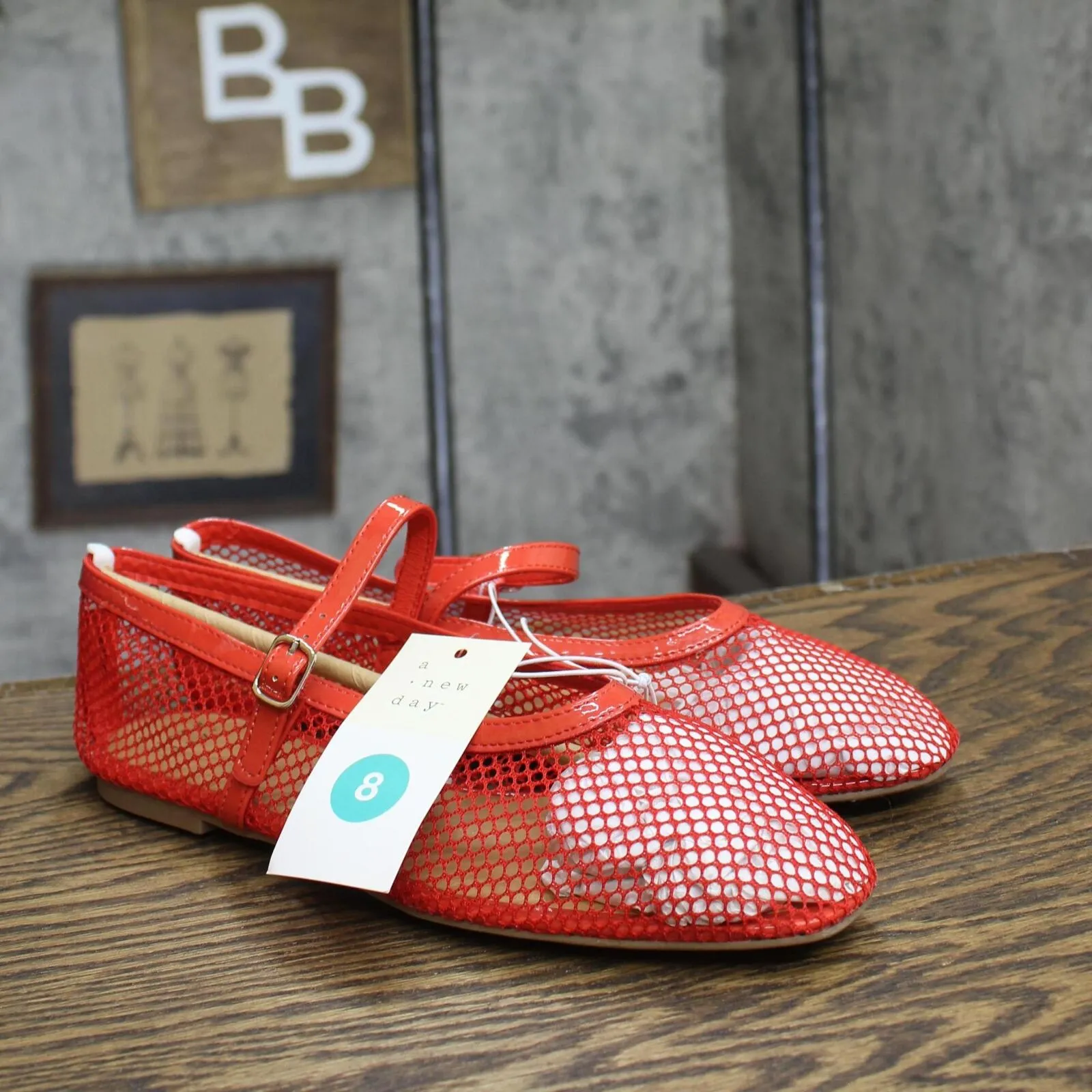 A New Day Issa Mesh Mary Jane Ballet Flats with Memory Foam Insole Red 8M