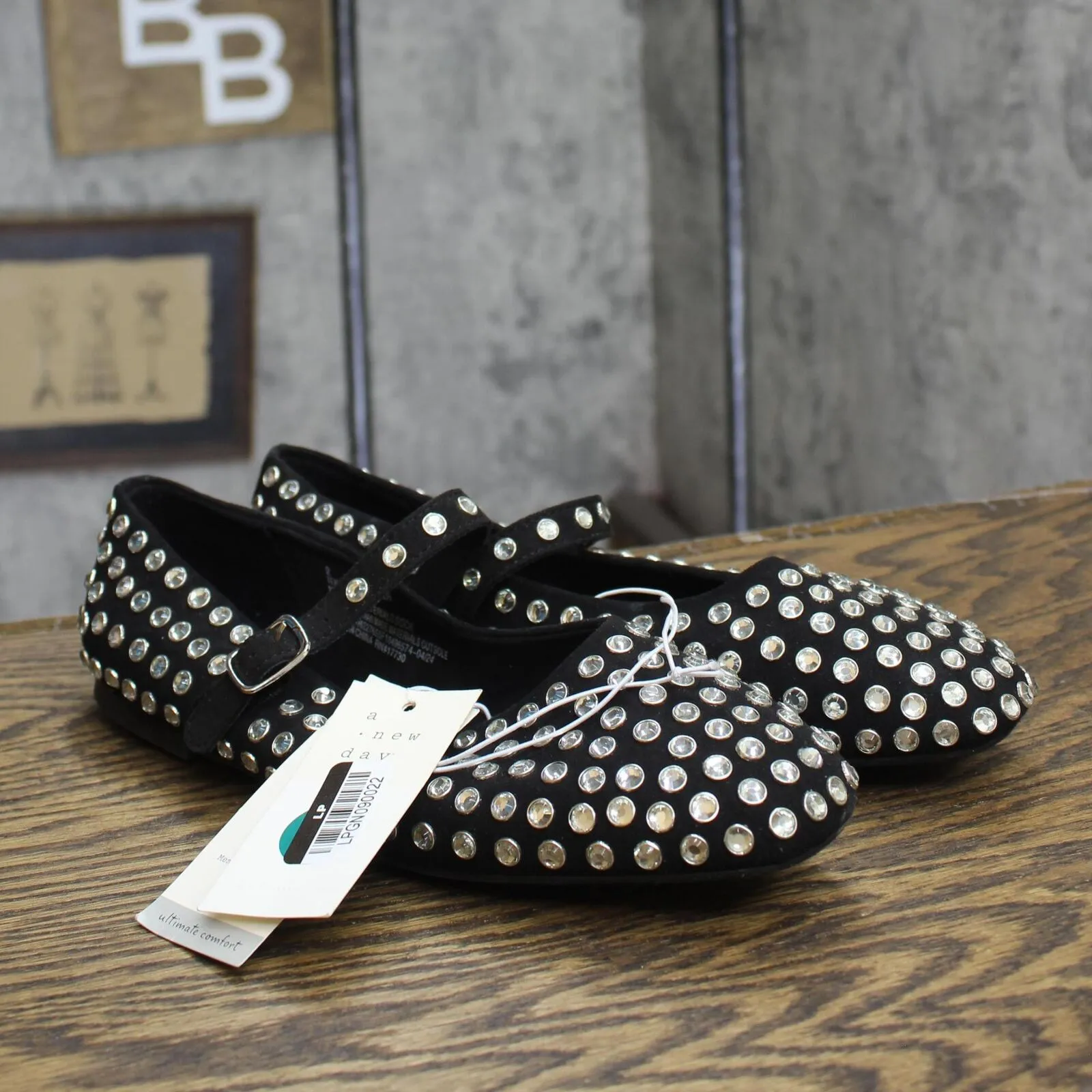 A New Day Womens Issa Rhinestone Mary Jane Ballet Flats 90870756 Black 9M