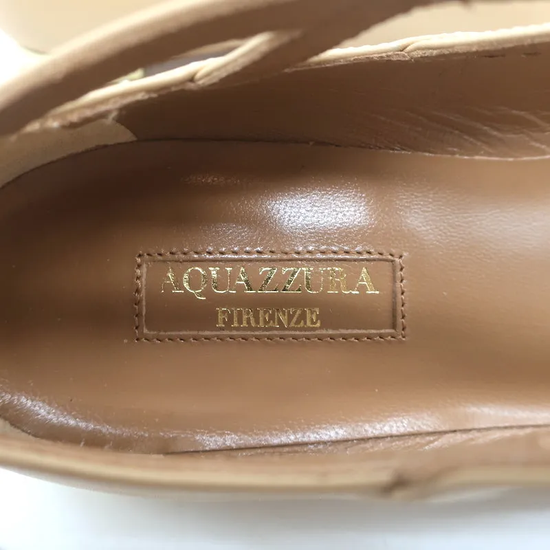 Aquazzura Belgravia Lace-Up Pointed Toe Flats Nude Cutout Leather Size 36 NEW
