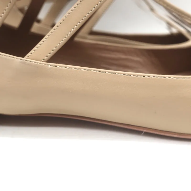 Aquazzura Belgravia Lace-Up Pointed Toe Flats Nude Cutout Leather Size 36 NEW