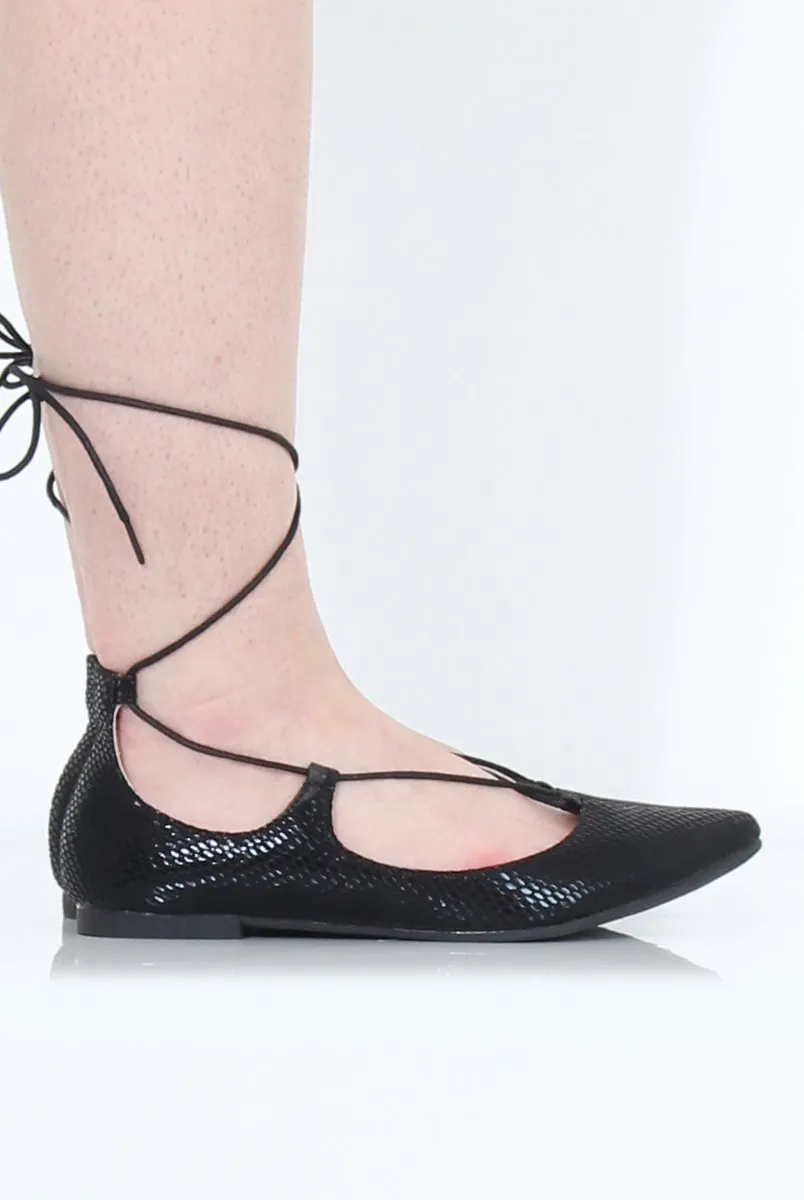 Black Lace Up Flats - Nina