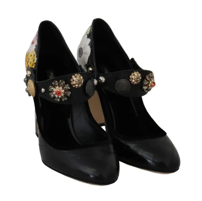 Black Leather Crystal Studs Mary Jane Shoes