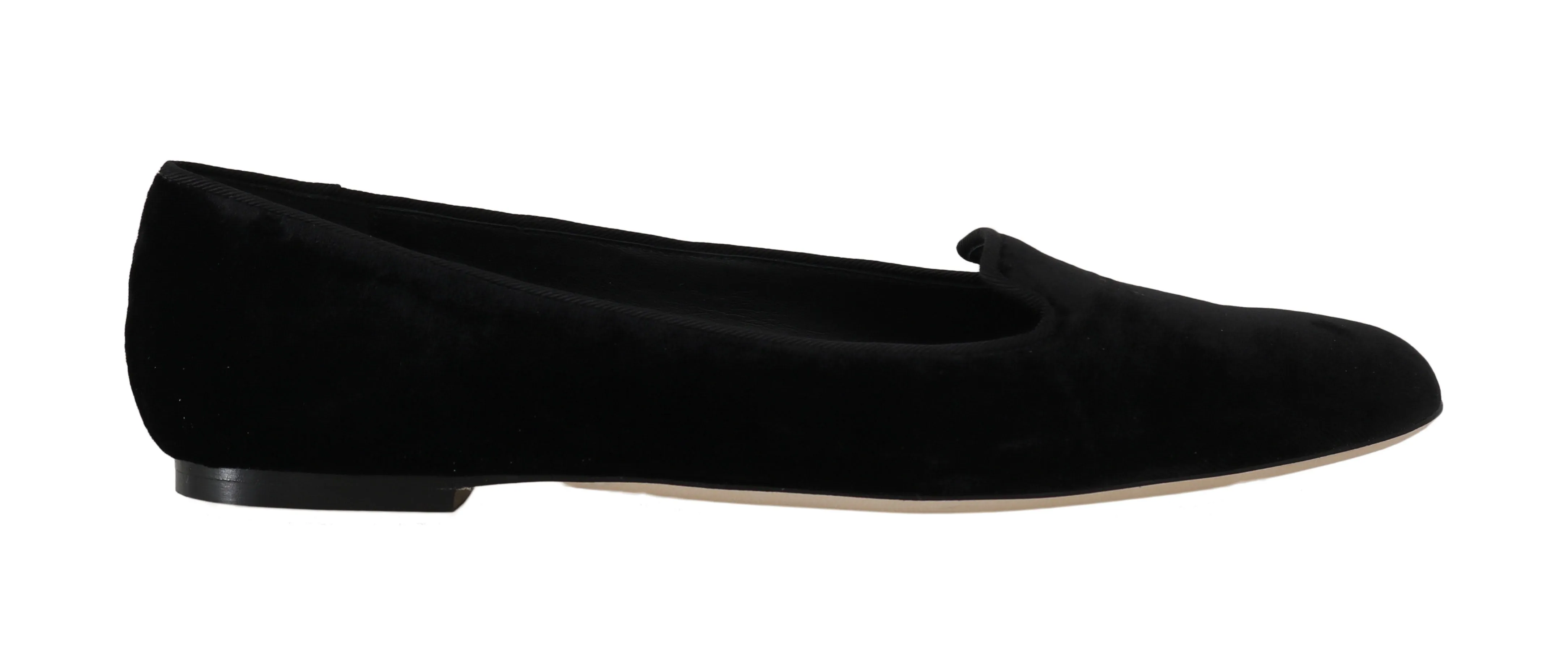 Black Velvet Leather Ballet Flats