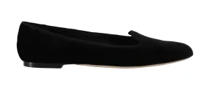Black Velvet Leather Ballet Flats