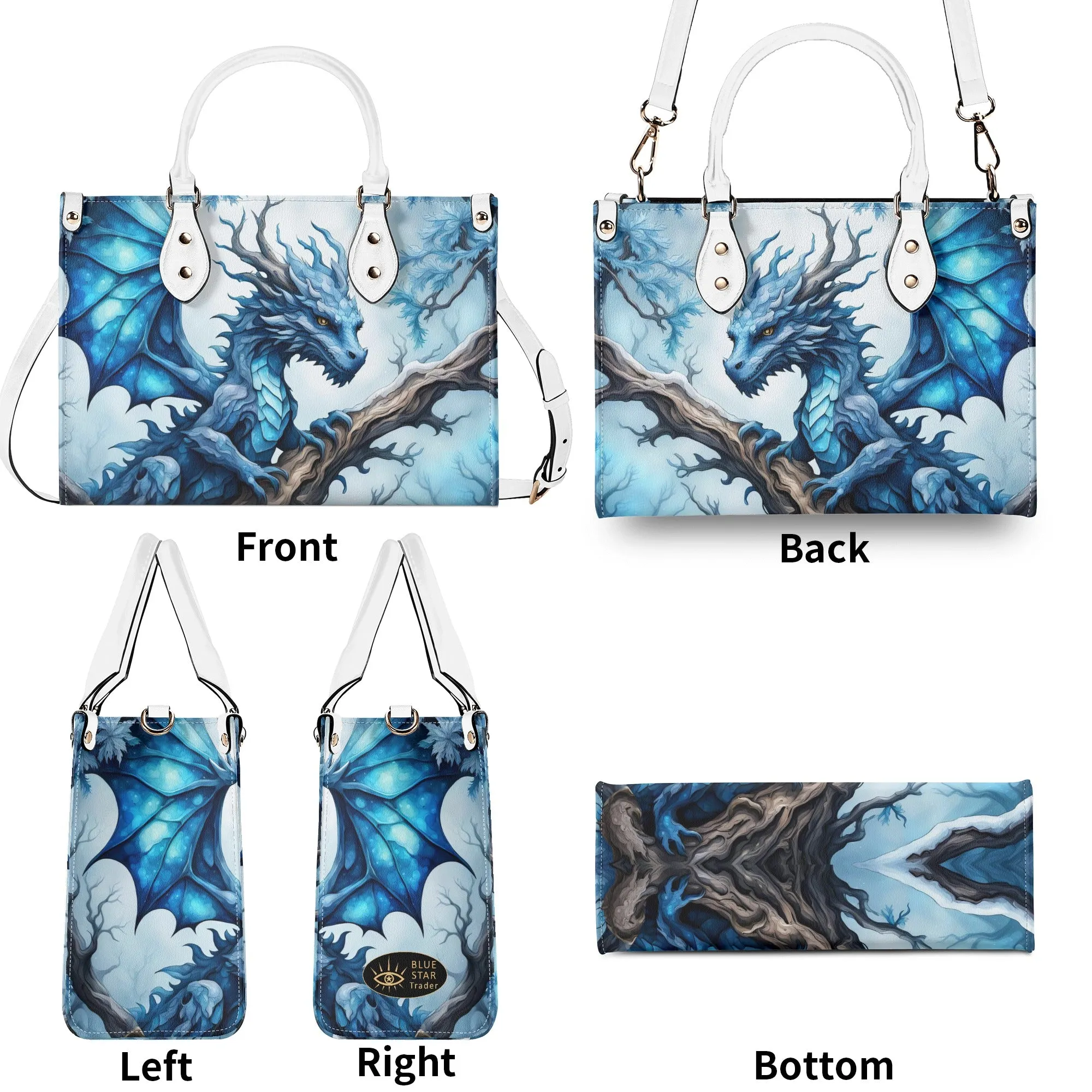 Blue Ice Dragon Luxury Womens Vegan Leather Handbag