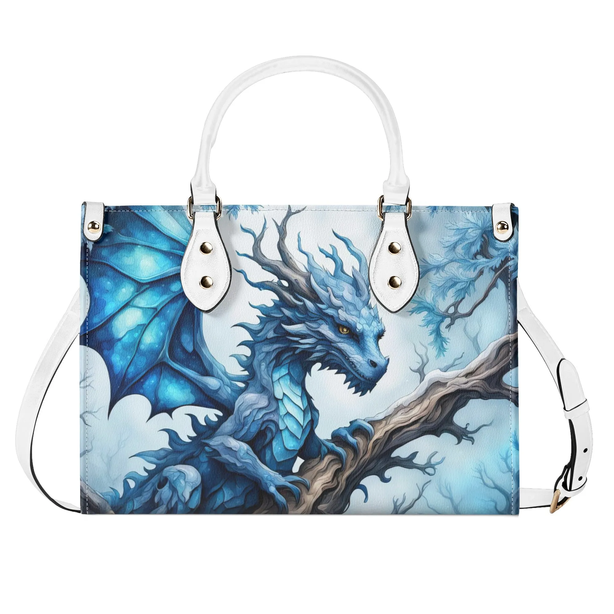 Blue Ice Dragon Luxury Womens Vegan Leather Handbag