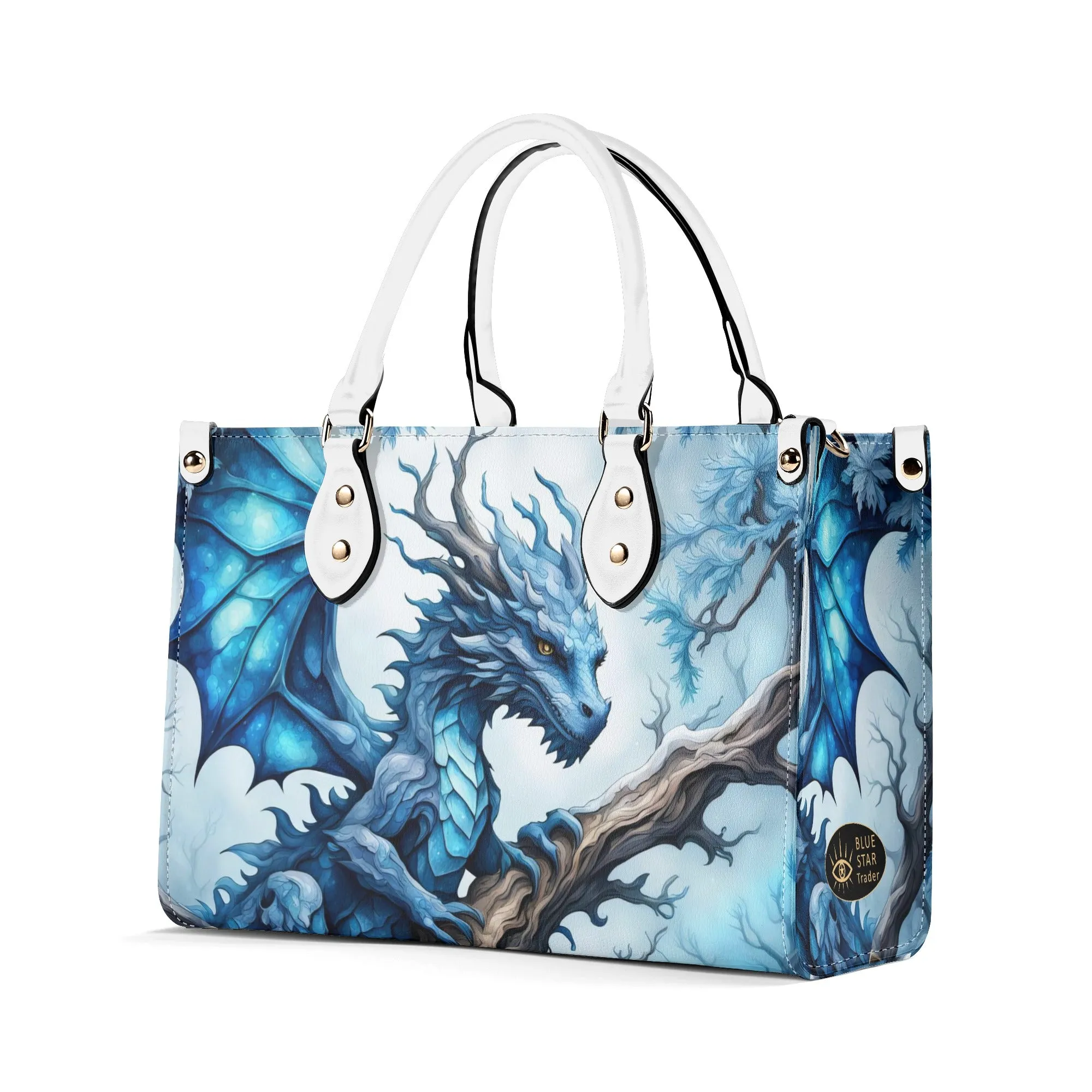 Blue Ice Dragon Luxury Womens Vegan Leather Handbag