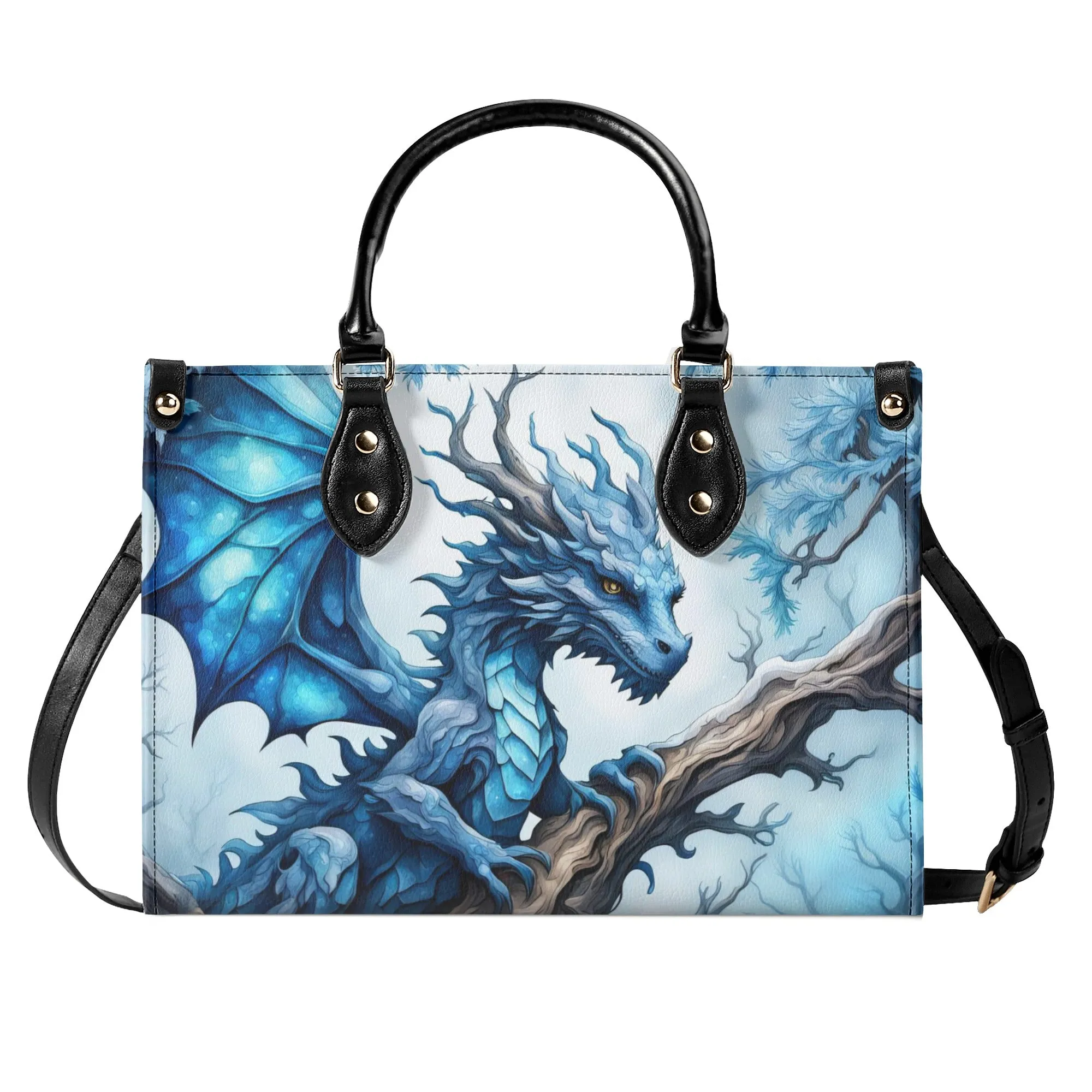 Blue Ice Dragon Luxury Womens Vegan Leather Handbag