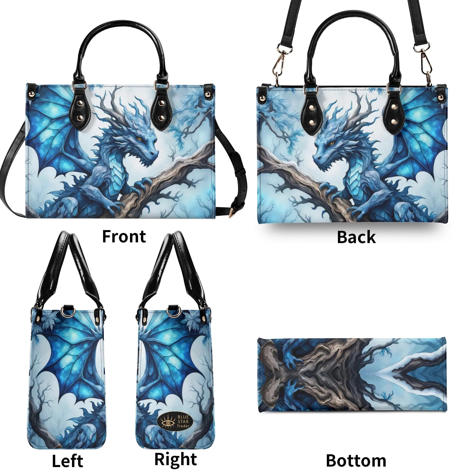 Blue Ice Dragon Luxury Womens Vegan Leather Handbag