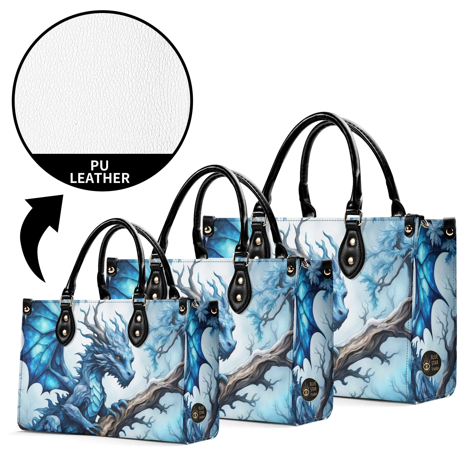 Blue Ice Dragon Luxury Womens Vegan Leather Handbag