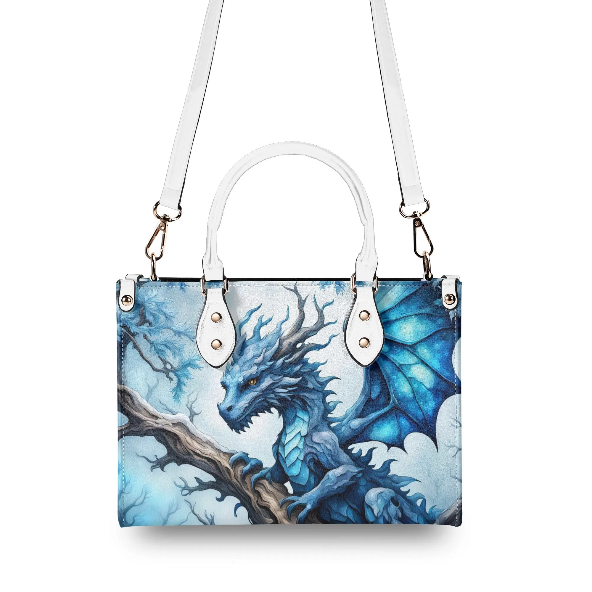 Blue Ice Dragon Luxury Womens Vegan Leather Handbag