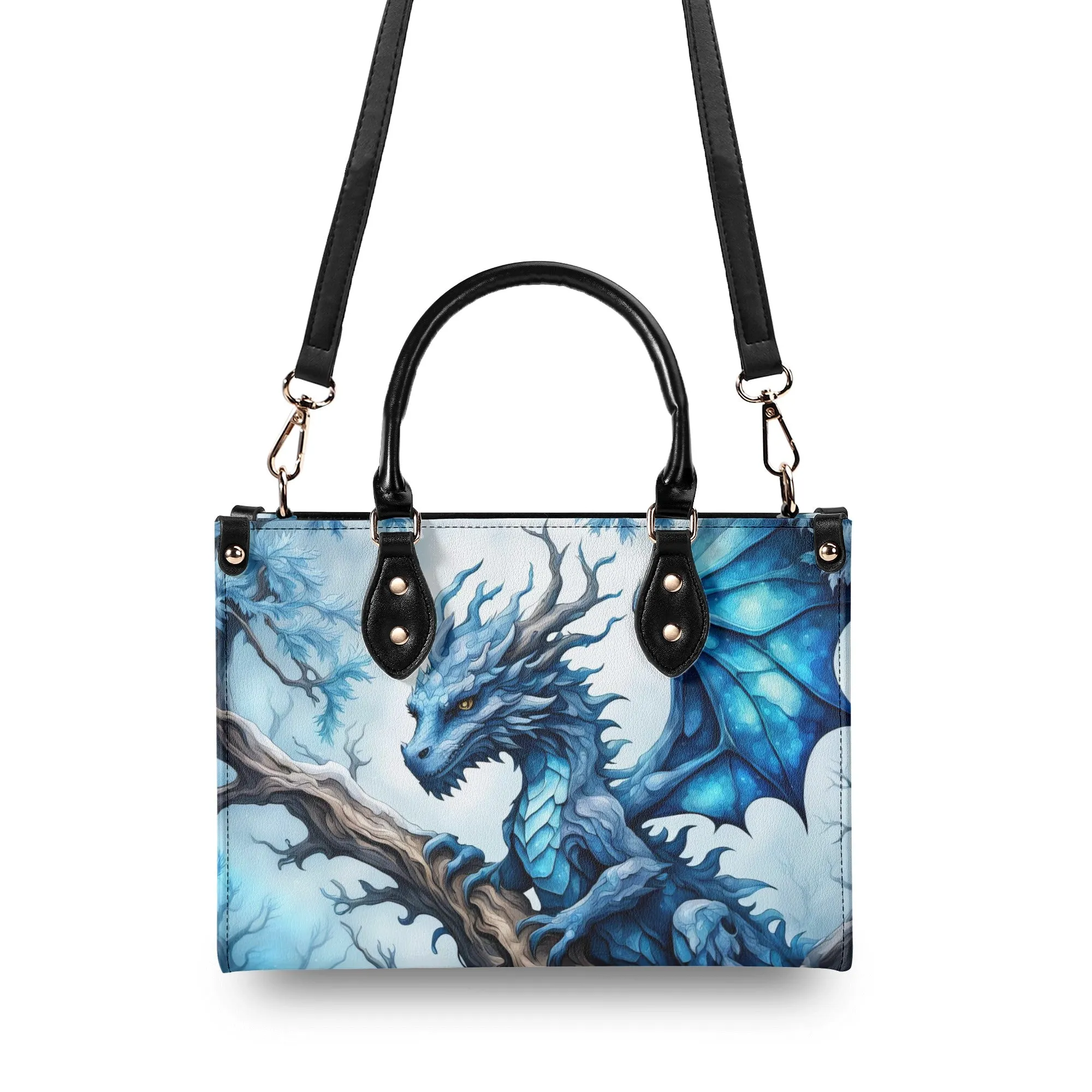 Blue Ice Dragon Luxury Womens Vegan Leather Handbag