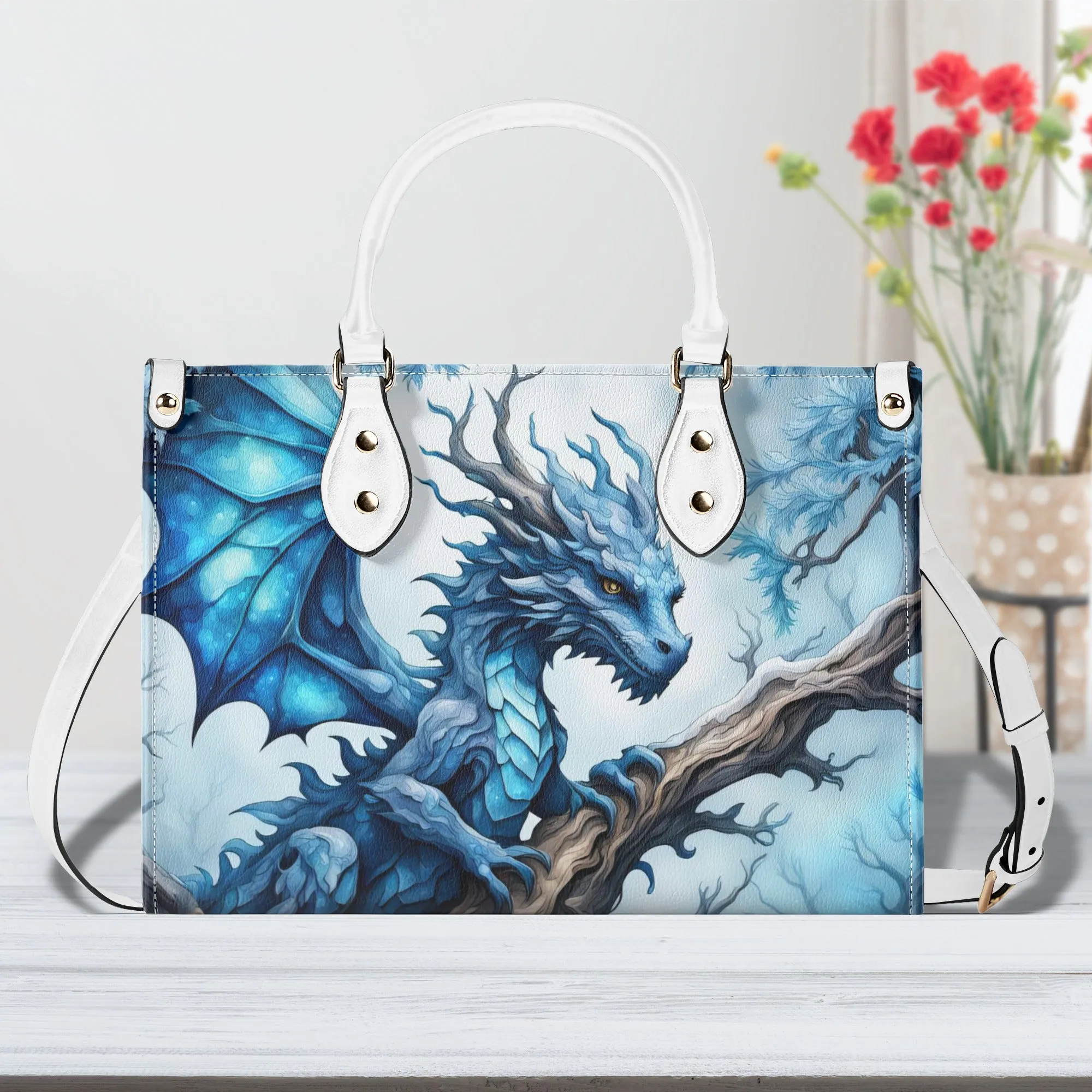 Blue Ice Dragon Luxury Womens Vegan Leather Handbag