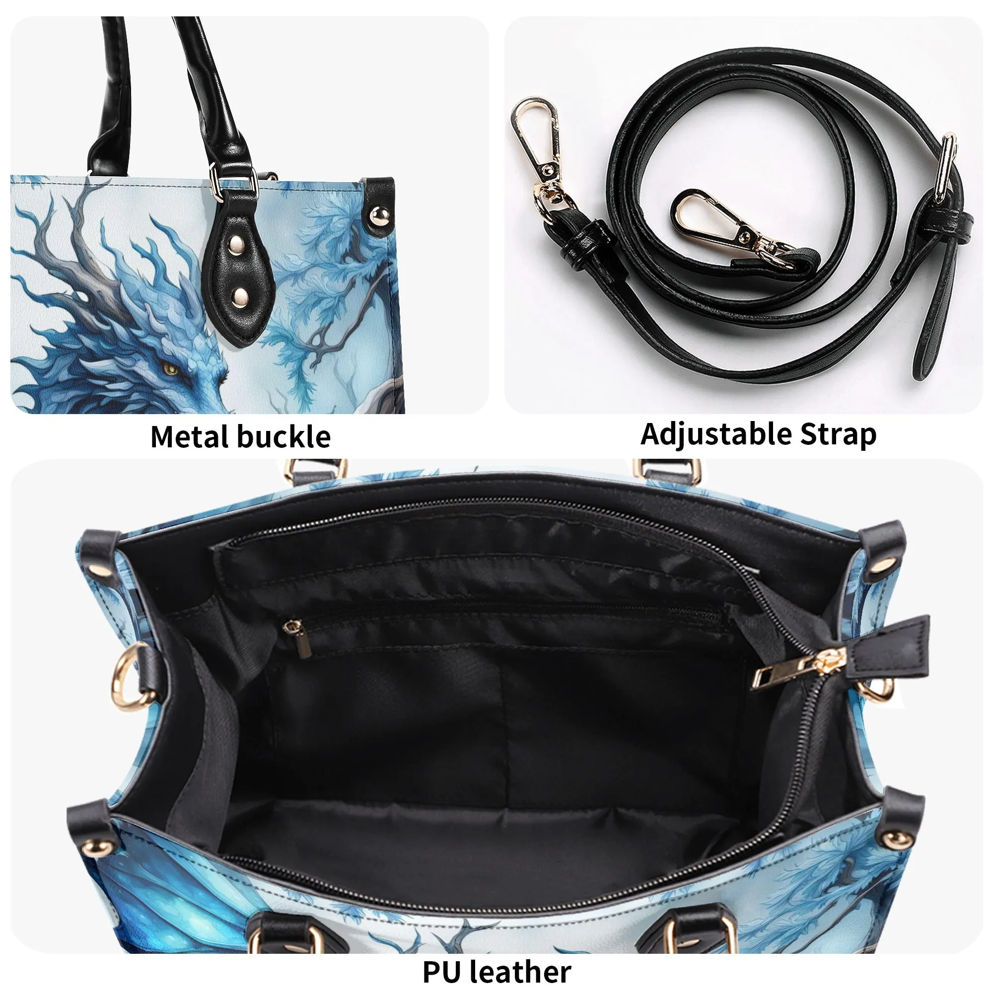 Blue Ice Dragon Luxury Womens Vegan Leather Handbag