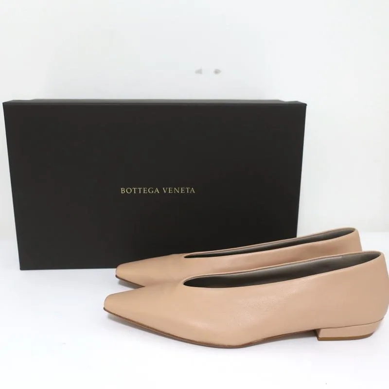 Bottega Veneta Almond Ballet Flats Cipria Beige Leather Size 38 Pointed Toe NEW