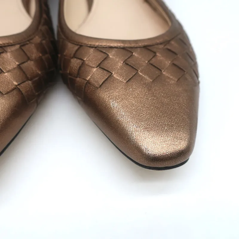 Bottega Veneta Intrecciato Pointed Toe Flats Copper Metallic Leather Size 40