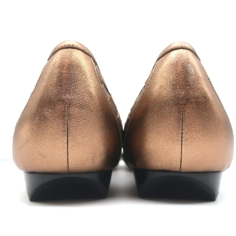 Bottega Veneta Intrecciato Pointed Toe Flats Copper Metallic Leather Size 40