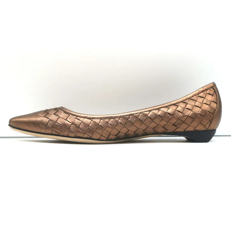 Bottega Veneta Intrecciato Pointed Toe Flats Copper Metallic Leather Size 40