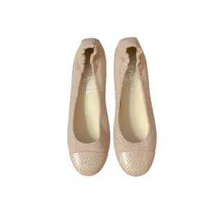 Chanel Beige Logo Snakeskin Flats