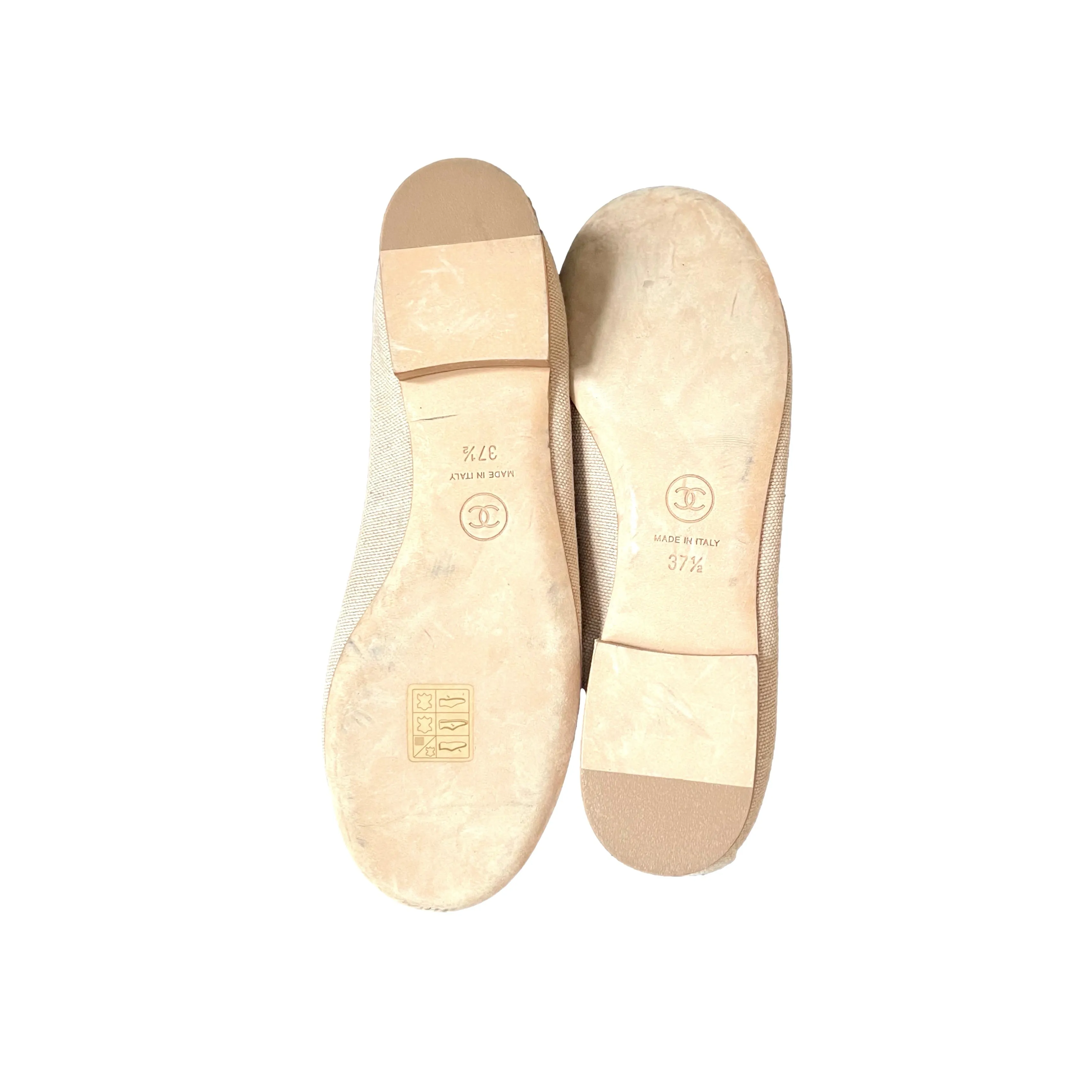 Chanel Beige Logo Snakeskin Flats