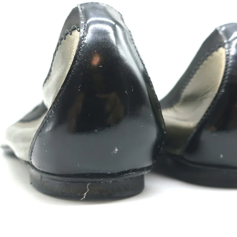 Chanel CC Bow Scrunch Ballet Flats Bronze Metallic Leather Size 39