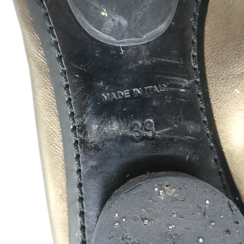 Chanel CC Bow Scrunch Ballet Flats Bronze Metallic Leather Size 39