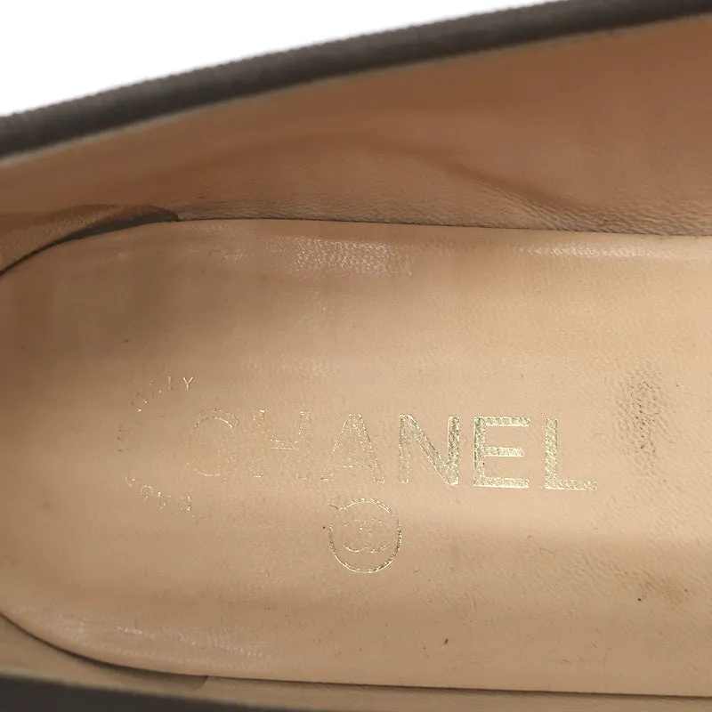 Chanel CC Cap Toe Bow Ballet Flats Dark Brown/Black Lambskin Leather Size 42