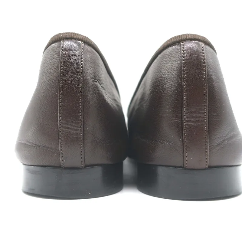 Chanel CC Cap Toe Bow Ballet Flats Dark Brown/Black Lambskin Leather Size 42