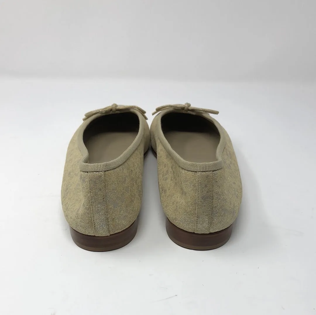 Chanel Gold Distressed Leather Ballenrina Flat with CC toe Detail and Bow