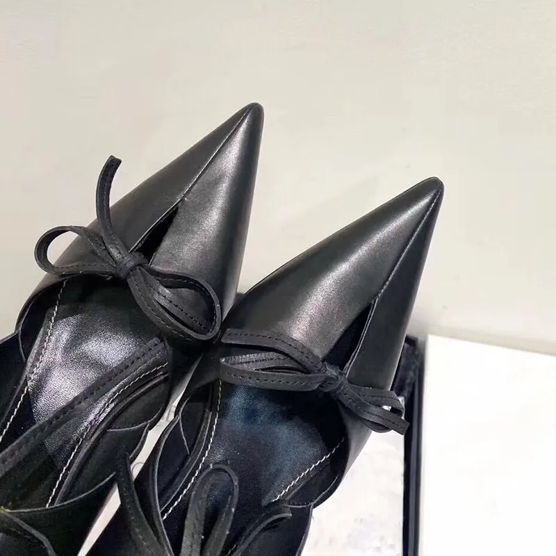 Deep-mouth Cat-heel Sandals Pointed Toe Mules