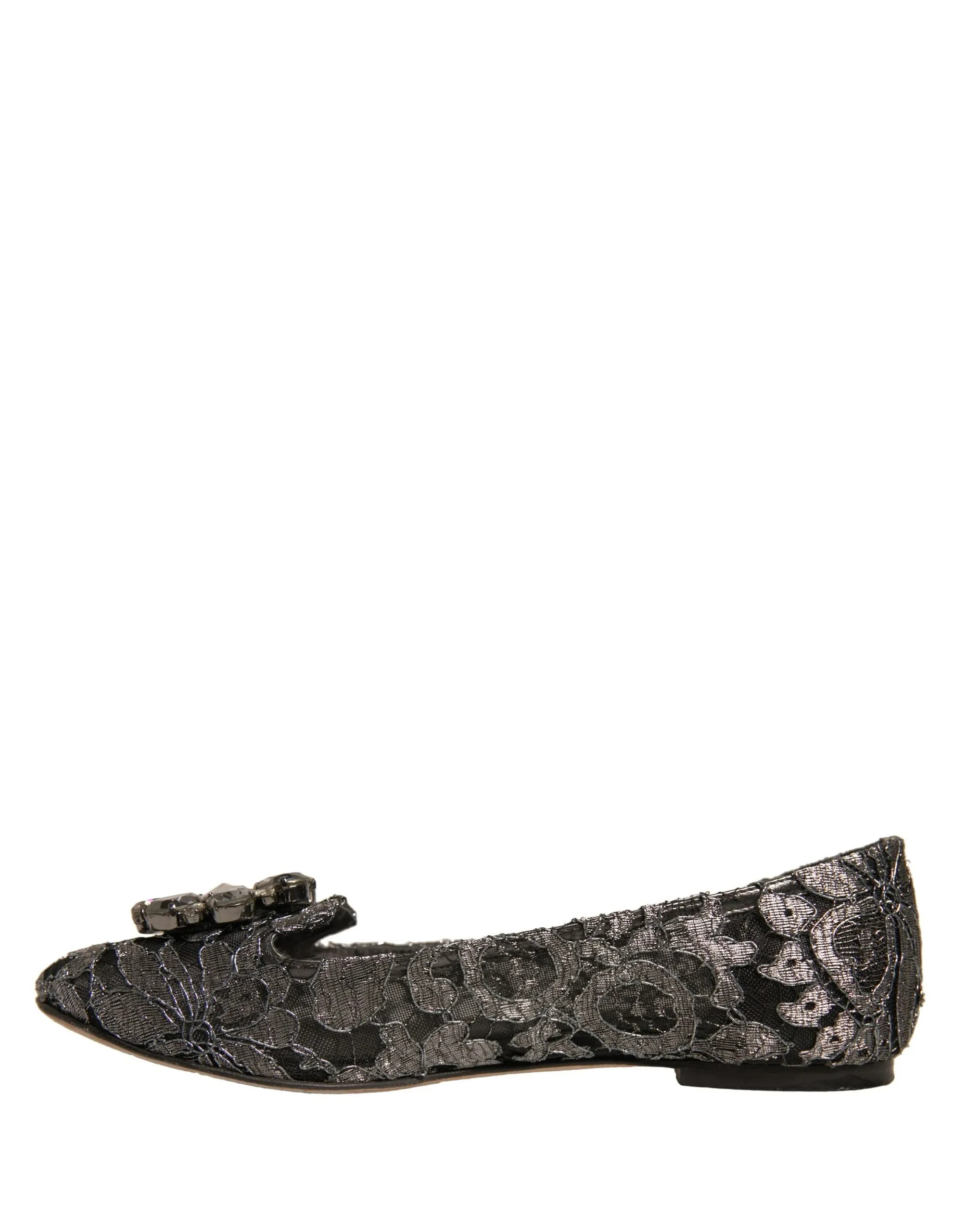 Dolce&Gabbana Women Silver Ballet Flats Nylon Crystal Floral Moccasins Sz EUR 37