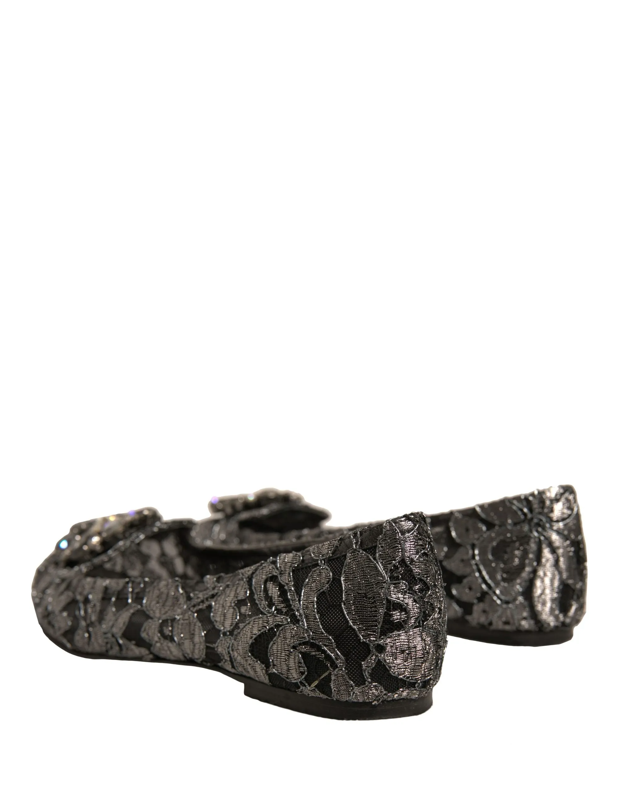 Dolce&Gabbana Women Silver Ballet Flats Nylon Crystal Floral Moccasins Sz EUR 37
