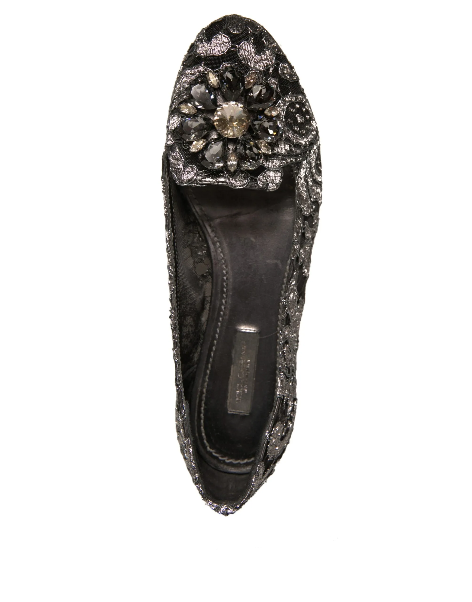 Dolce&Gabbana Women Silver Ballet Flats Nylon Crystal Floral Moccasins Sz EUR 37