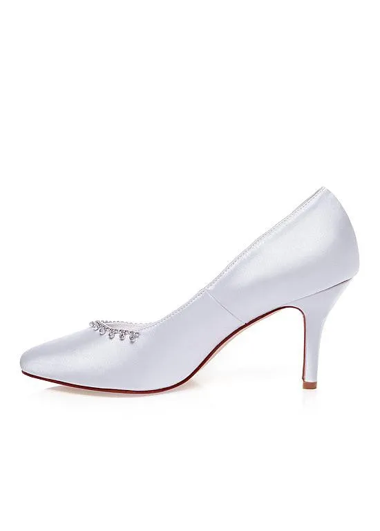 Elegant Satin Upper Pointed Toe Stiletto Heels Wedding Shoes With Beads