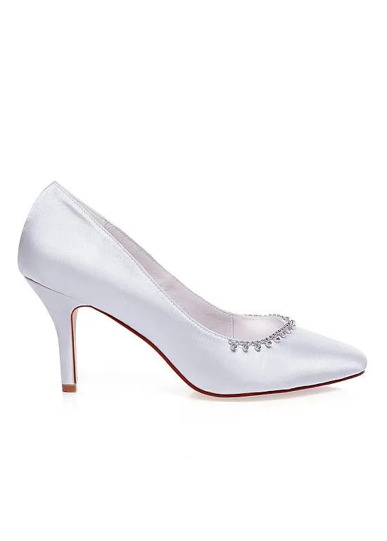 Elegant Satin Upper Pointed Toe Stiletto Heels Wedding Shoes With Beads