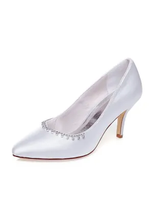 Elegant Satin Upper Pointed Toe Stiletto Heels Wedding Shoes With Beads