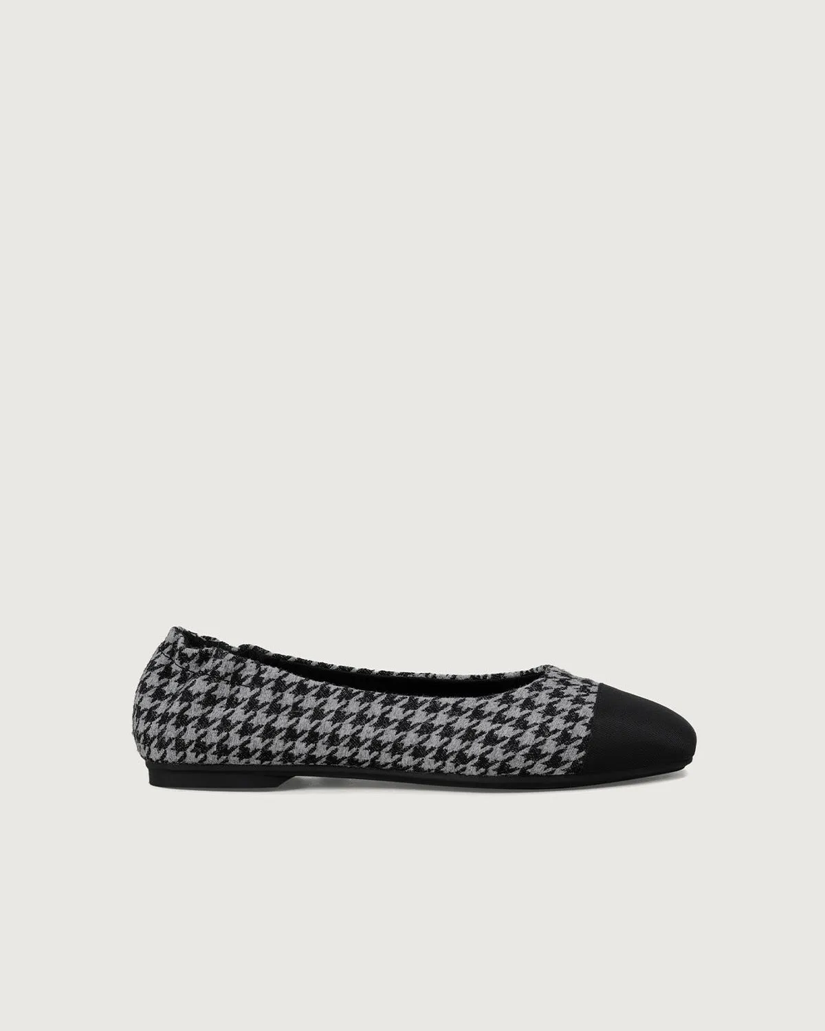 Enfiis Black and Grey Houndstooth Jacquard Square Toe Ballet Flats