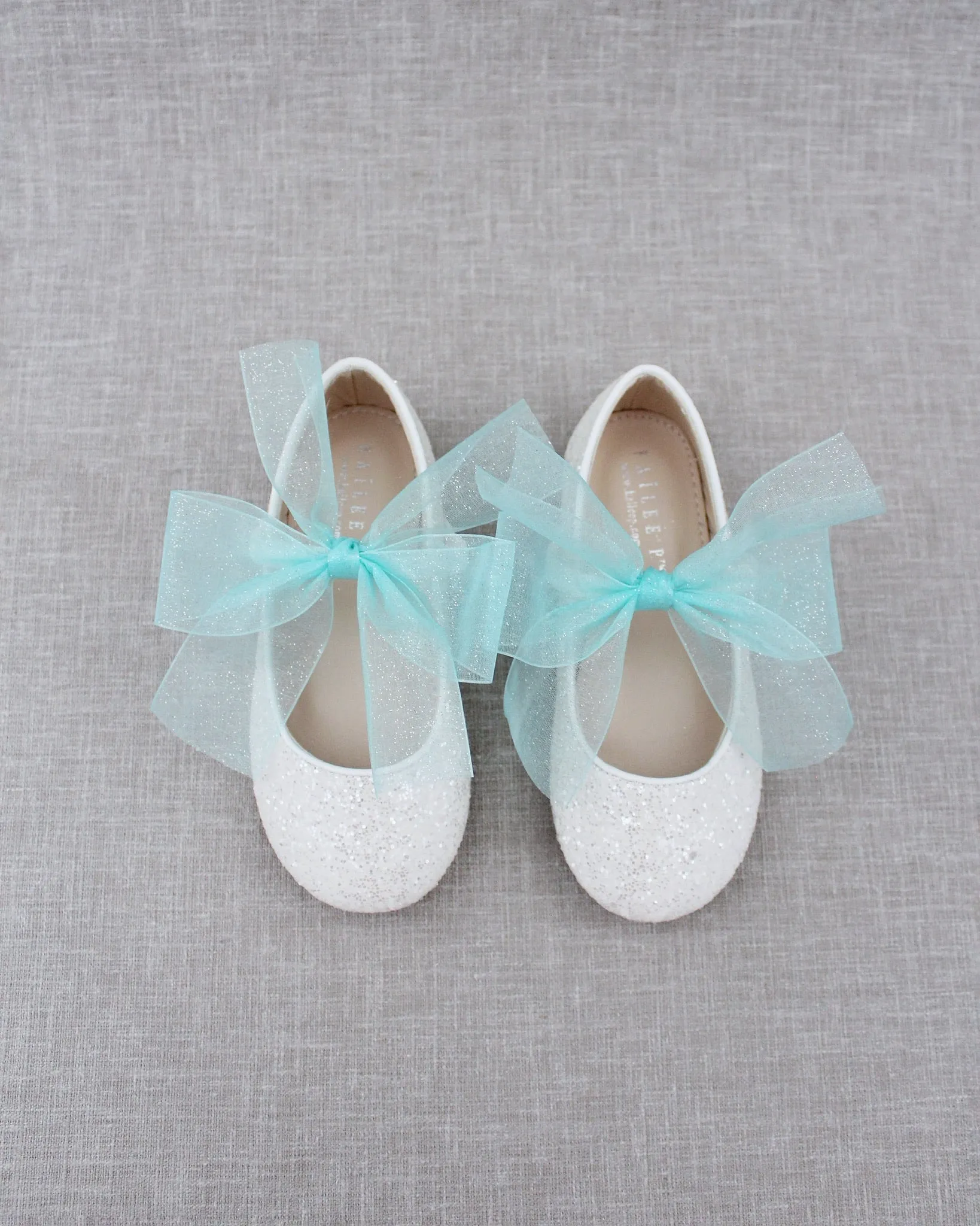 Fairy Inspired Shoes -  White Rock Glitter Mary Jane Flats with Chiffon Bow