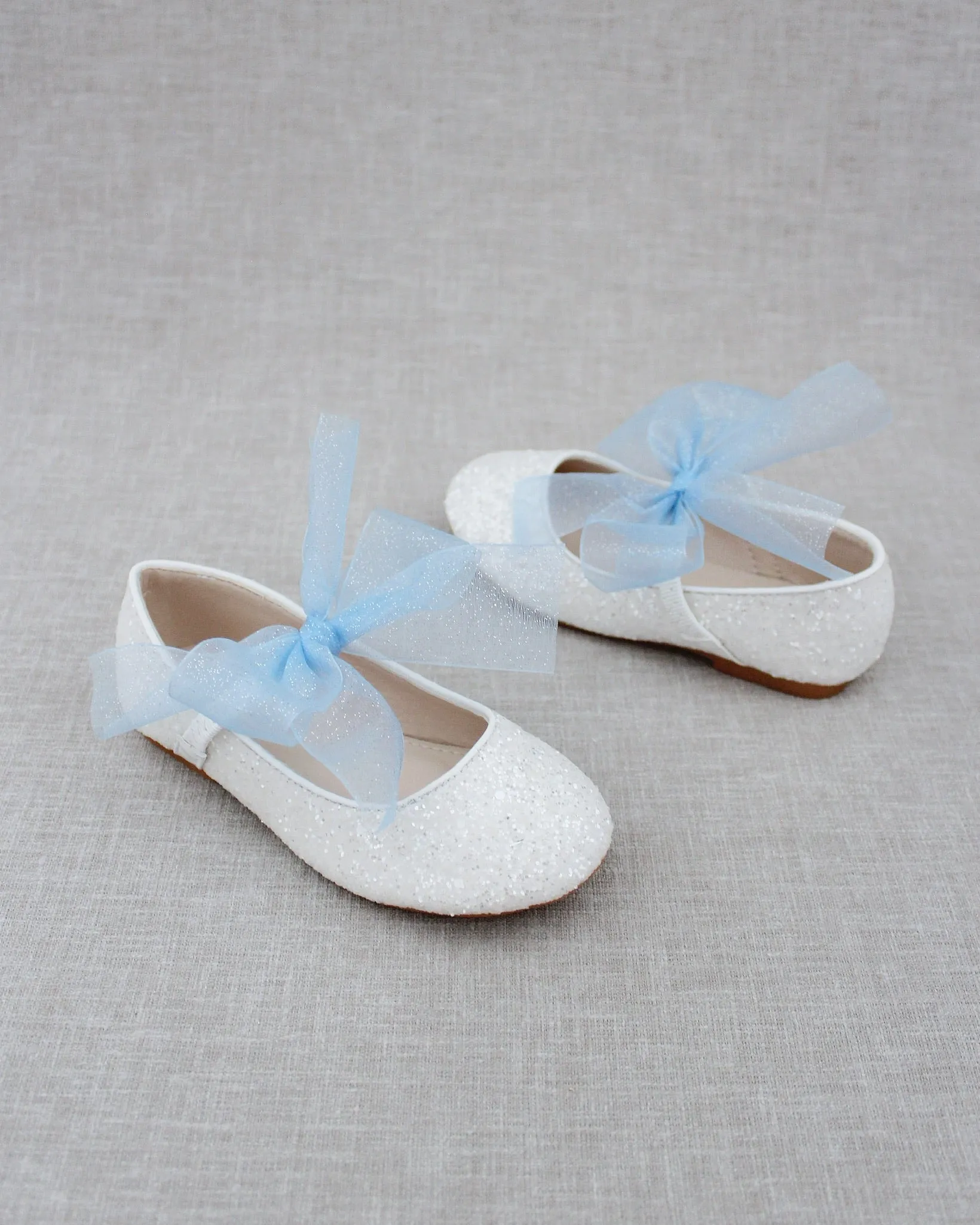 Fairy Inspired Shoes -  White Rock Glitter Mary Jane Flats with Chiffon Bow