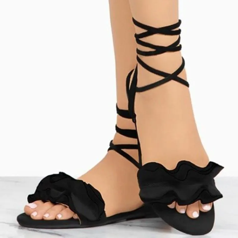 Fashion Bandage Flower Flat Sandals