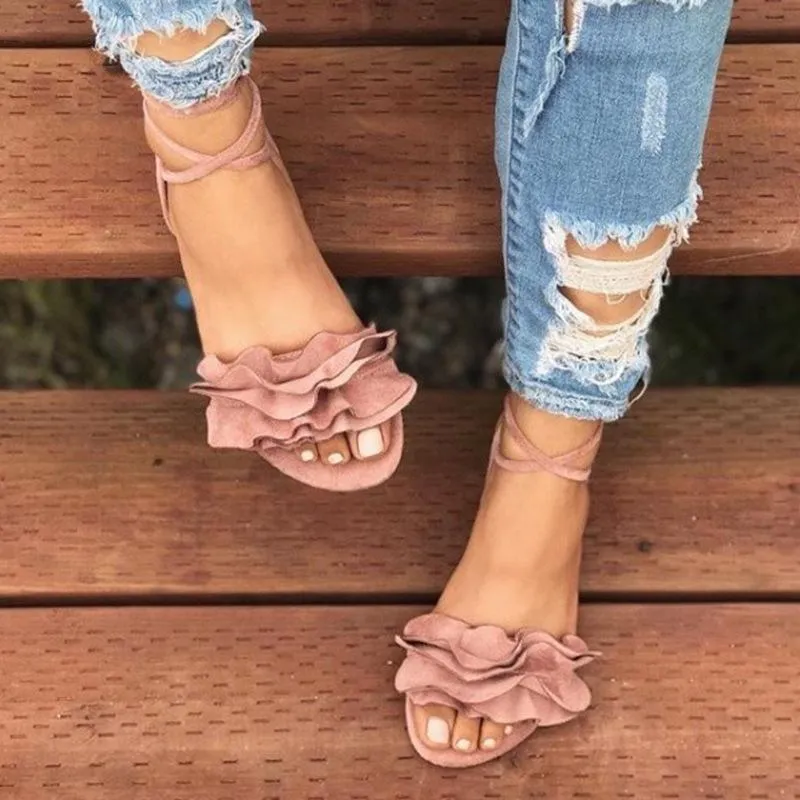 Fashion Bandage Flower Flat Sandals