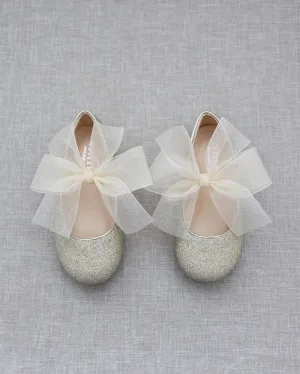 Fine Glitter Mary Jane with Chiffon Bow
